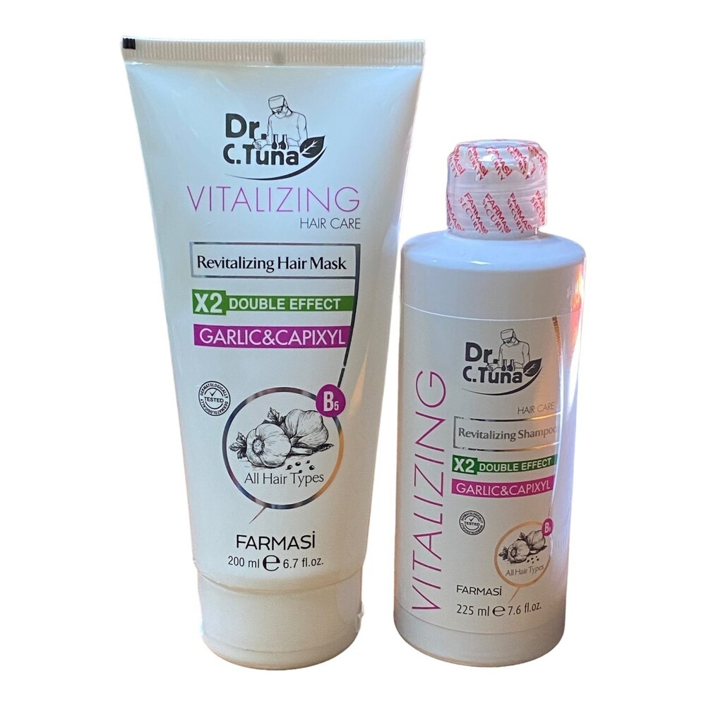 Farmasi Dr C.Tuna ReVitalizing Shampoo and Hair Mask Set Garlic Capixyl New